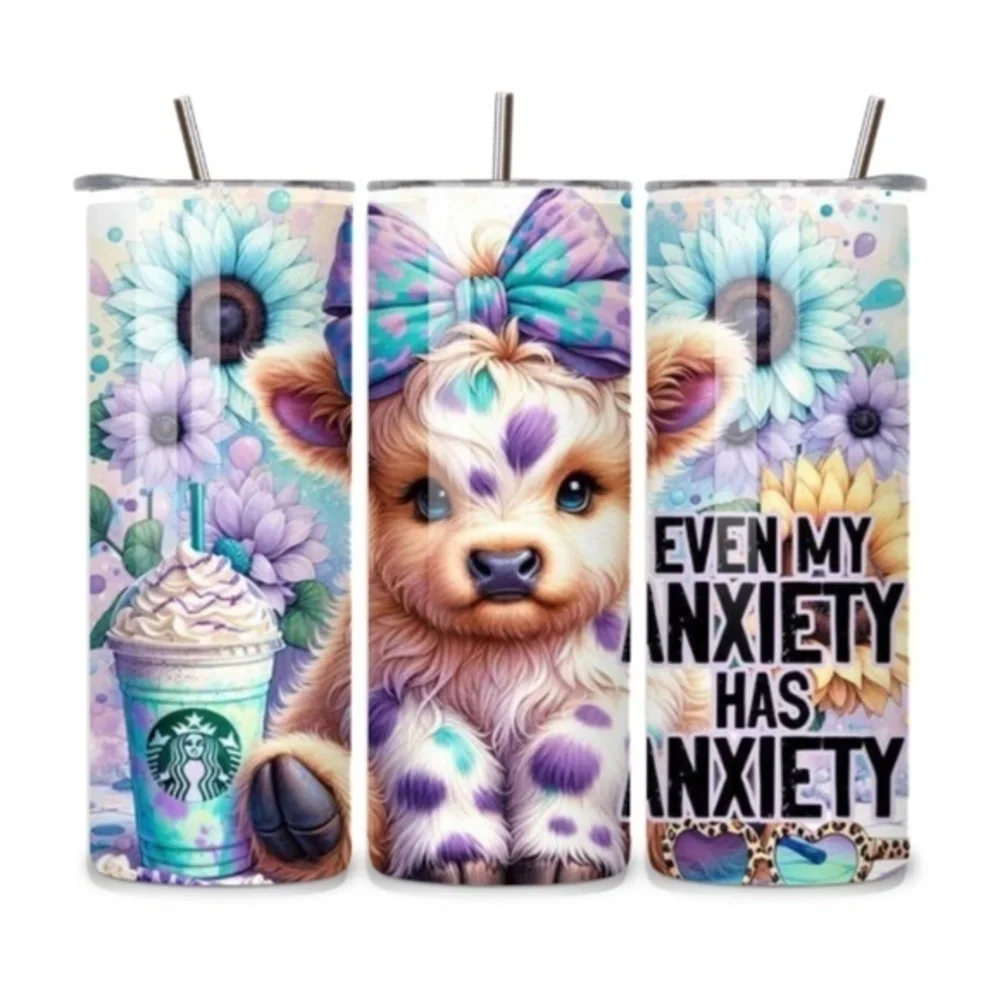 Cute Cow Anxiety 20oz Stainless Steel Tumbler
